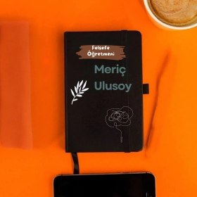 Resim Kişiye Özel Felsefe Öğretmeni Tasarımlı Deri Kapaklı Not Defteri İsme Özel Hediye Siyah 