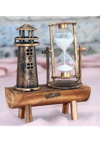 Resim Wınter House Dekoratif Ahşap Özel Tasarım Deniz Feneri Kum Saati 