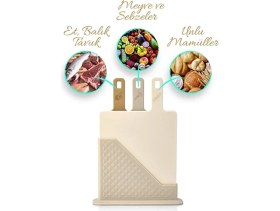 Resim 4 Parça Standlı Kesme Tahtası Seti - Çoklu Doğrama Tahtası Ekmek Sebze Et Kesim Panosu 