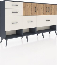 Resim Arges Konsol 3 Raflı 5 Çekmeceli 3 Kapaklı 176x30x99 Antrasit-çam/aytaşı Atlas Çam/aytası - Antrasıt 