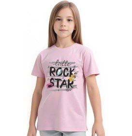 Resim Panios Kids Little Rock Baskılı Kız Çocuk Kısa Kollu T-shirt Açık Pembe 