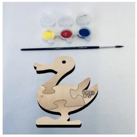 Resim Masif Ahşap Puzzle Çocuklar İçin Boyanabilir Ördek Boya Setli 