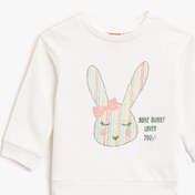 Resim Kız Bebek Simli Baskılı Pamuklu Bisiklet Yaka Uzun Kollu Sweatshirt 