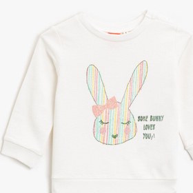 Resim Kız Bebek Simli Baskılı Pamuklu Bisiklet Yaka Uzun Kollu Sweatshirt 