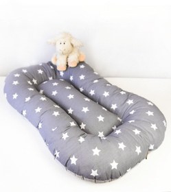 Resim Oval Bebek Yatak Cift Yonlu Gri Yildiz Model 