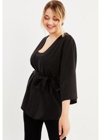 Resim Myline Kuşak Detaylı Kimono - Antrasit 
