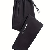 Resim Erkek Casual Joggers - Esnek Bel Bantlı Ayarlanabilir Bağcıklı, Yan Cebi, Düz Renk Orta Yükseliş Normal Fit Bahar/Sonbahar için, Jogging Pantolonları 