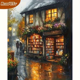 Resim Yetişkinler için Sayılarla Sokak Manzarası Boyama Seti Akrilik Boya Tuval Üzerine El İşi DIY El Sanatları Resim 40x50cm / 16x20 inç Çerçevesiz 