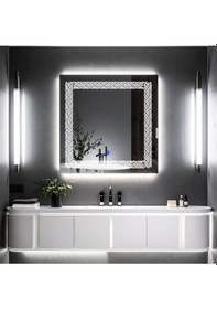 Resim Dorein Beyaz Led'li Lazer Kumlamalı Lavabo & Banyo Aynası Dokunmatik Sensörlü 100 X 100 Cm 
