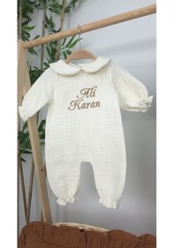 Resim Gros Shop Müslin Yeni Doğan 4katlı Organik %100pamuk Kişiye Özgü Nakışlı Hastane Çıkış Seti Kahverengi Set-1 Kahverengi 