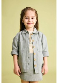 Resim Defacto Kız Bebek Cepli Gabardin Uzun Kollu Gömlek B9654A524SPGN1102 Yeşil 