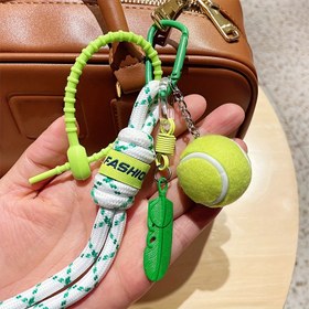 Resim 1 adet Canlı Tenis Topu ve Raketi Araba Anahtarlık - Parlayan Şanslar ile Renkli Naylon Halat Kolye, İdeal Hediye, Erkekler ve Kadınlar için Uygun Tenis Aksesuarları. 
