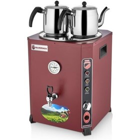 Resim Silverinox Işıkgaz Jumbo Çay Makinesi Kırmızı-Siyah (Demlikler Dahil) 