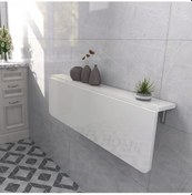 Resim 60x110 Cm Parlak Beyaz Sabit Raflı Duvara Monte Katlanır Masa 