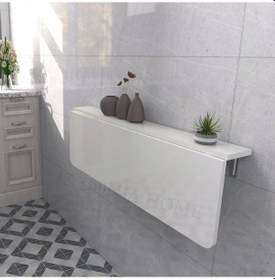 Resim 60x110 Cm Parlak Beyaz Sabit Raflı Duvara Monte Katlanır Masa 