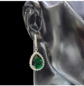 Resim Nusret 925 Ayar Gümüş Damla Zümrüt Taşlı Anturaj Küpe 