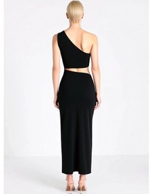 Resim Benerly Kadın Tek Omuz Bodycon Midi Plaj Elbisesi Döküm Aksesuar Detaylı Siyah 