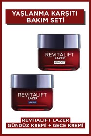 Resim L'Oreal Paris Revitalift Lazer Yoğun Yaşlanma Karşıtı Nemlendirici Gündüz & Gece Yüz Bakım Kremi 50ml 2'li Set 