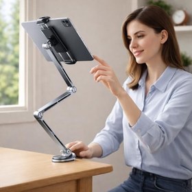 Resim Coverzone Profesyonel Ayarlanabilir Tablet & Telefon Standı, 360° Döner Kantilever Braket, Premium Alüminyum, 4.7-12.9" Cihazlar İçin - Telefon ve Tabletler İçin Masa Montaj Kelepçesi | T01 Flat 
