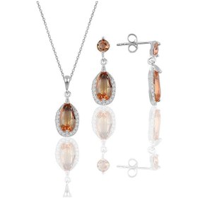 Resim Gümüş Rodyumlu Zultanit Taşlı Damla Modeli Kolye Ve Küpe İkili Set 