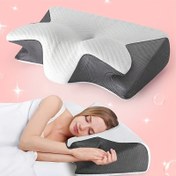 Resim Yan, Sırt ve Karın Uyuyucuları İçin Ergonomik Boyun Yastığı - Konturlü Tasarım, Yumuşak Ama Sert Destek, Siyah Beyaz Dokulu "Güvenli" Etiket, Omuz Rahatlatma, Katı Yapı, Rahat Boyun Desteği | Dokulu Boyun Yastığı | Yumuşak Ama Dayanıklı Destek 