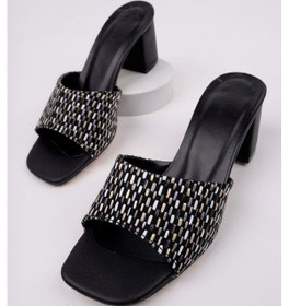 Resim Bulutmod Ba04194 Siyah Kadın Hasır Örgülü Günlük Abiye Bohça 6 Cm Topuklu Terlik Siyah Siyah 
