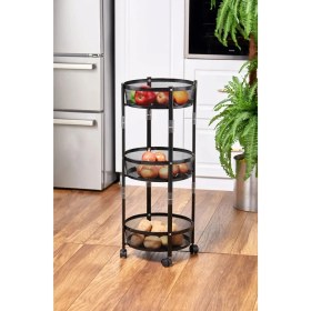 Resim Doremcy 3 Katlı Pratik Katlanır Metal Renk Tekerlekli Sepet Patates Soğanlık - Çok Amaçlı Organizer 