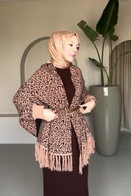 Resim Leopar Şal Panço Kahverengi - Standart 