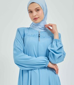 Resim Önü ve Arkası Pileli Nakışlı Ferace Bebe Mavisi | 210531 - 40 / Bebe Mavisi 