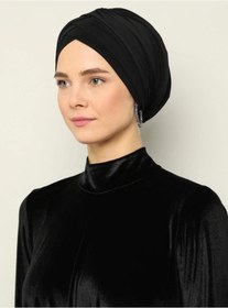 Resim Sahra Şal Dünyası Çapraz Üç Bantlı Hazır Türban Siyah 