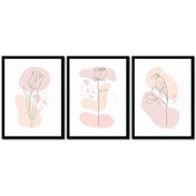 Resim Line Art Çiçekler Üçlü Çerçeveli Mdf Tablo Seti-172281 
