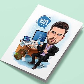 Resim Çok Meşgul Erkek Karikatürlü Tebrik Kartı 
