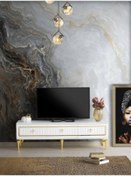 Resim 180 CM KLAS METAL AYAK-MDF MEBRAN KAPAK TV SEHPASI BEYAZ - GOLD 
