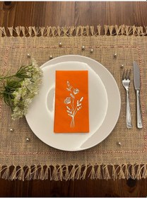 Resim Gümüş Yaldızlı Turuncu Gelincik Çiçeği Baskılı Garson Katlama Peçete 16 Adet 