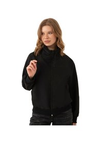 Resim Kadın Dik Yaka Su Ve Rüzgar Geçirmez Oversize Crop Mevsimlik Yağmurluk Rüzgarlık-60 Siyah 