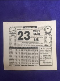 Resim 23 Ekim 2001 Takvim Yaprağı - Nostalji Koleksiyonluk Takvim Yaprağı B 