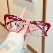 Resim Kadınlar İçin Moda Kedi Gözü Gözlük - Renkli Çerçeve, Şeffaf Lens, Düz Üst Stil 