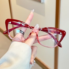 Resim Kadınlar İçin Moda Kedi Gözü Gözlük - Renkli Çerçeve, Şeffaf Lens, Düz Üst Stil 