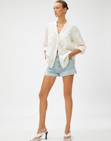 Resim Hakim Yaka Gömlek Keten Karışımlı 