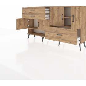 Resim Arges Konsol 3 Raflı 3 Çekmeceli 4 Kapaklı 176x30x99 Çam-çam Çam-çam 