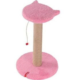 Resim Gri Peluş Kaplı Kedi Yüzlü Tırmalama Tahtası, Oyuncaklı 