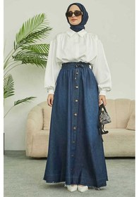 Resim 2215-denim Mevlana Düğmeli Etek Koyu Mavi Koyu Mavi 