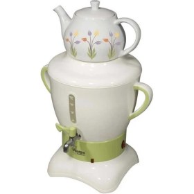 Resim Fantom SM2000 Porselen Demlikli Elektrikli Semaver Beyaz-Yeşil (8697435938941) 