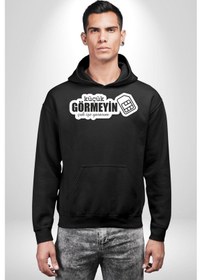 Resim Küçük Görmeyin Çok İşe Yararım Sim Kart Yazılı Kadın Erkek Siyah Kapüşonlu Sweatshirt Hoodie Siyah 