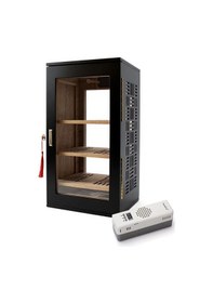 Resim Elektronik Nemlendiricili 3 Raflı Puro Kutusu Humidor Gold Mat Siyah 