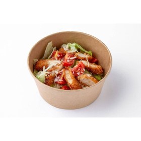 Resim BAKOM AMBALAJ 10'lu 550 CC Organik Kraft Karton Salata Kasesi Kapaklı + 10'lu Lüks Siyah Plastik Çatal Seti 