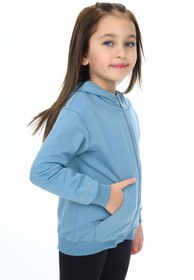 Resim Toontoy Kız Çocuk Kapüşonlu Fermuarlı Cepli Düşük Omuz Nakış Baskılı Örme Hırka - 2 İplik 