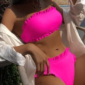 Resim Kadınların Yüksek Bel Bikini Seti, Ruffle Detaylı - Siyah ve Kırmızı Detaylar, Esnek Kumaş, Plaj veya Havuz Kenarında Rahatlamak İçin Mükemmel, Plaj Kıyafeti|Ruffle Detaylı Bikini|Esnek Kumaş 