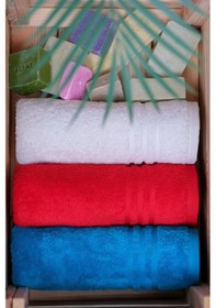 Resim %100 Organik Pamuk Milano Premium Antbakteriyel 50x100 Cm 3'lü El Ve Yüz Havlu Seti Turkuaz-kırmızı-krem 