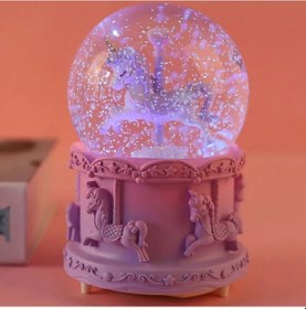 Resim Pilli Işıklı Müzikli Kar Küresi At Figürlü Eğlenceli Masaüstü Biblo, Led Aydınlatmalı Dekoratif Hedi 